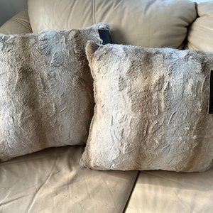 2 Brand New Faux Fur Decorative Pillow in Sand Color by Zuri - 20X20